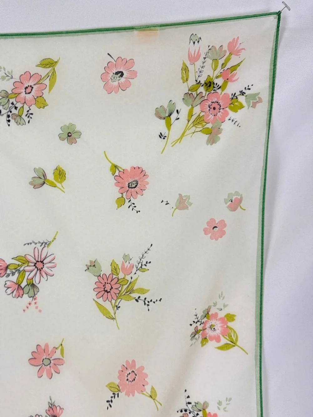 Vintage Glentex Nylon Chiffon Scarf 27in Square Peach Daisies on Off White Japan